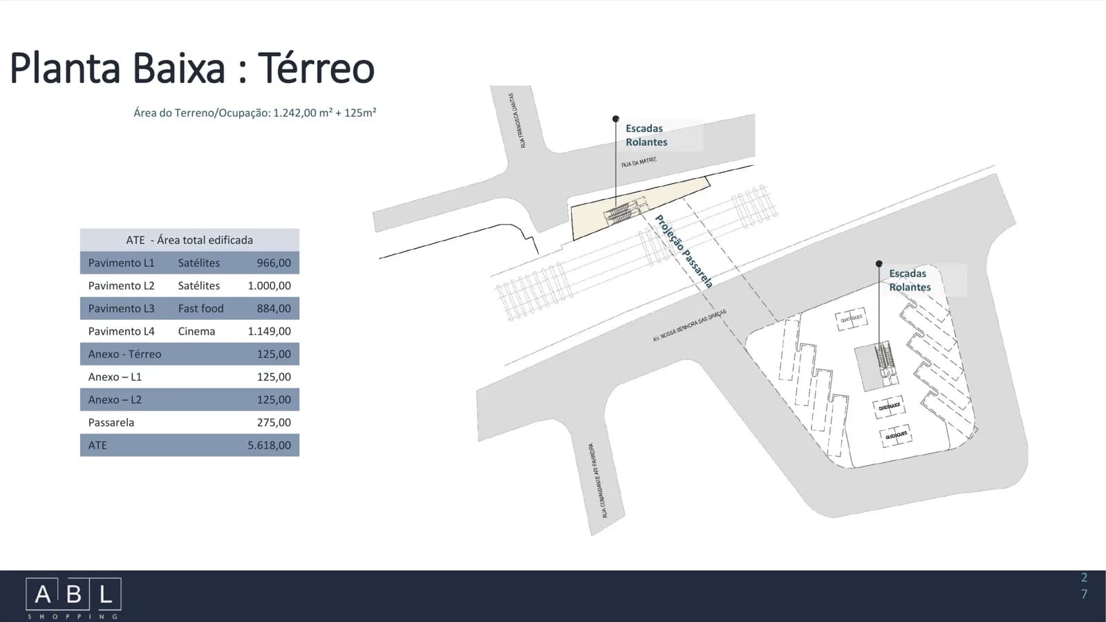Planta baixa do térreo com a projeção da passarela